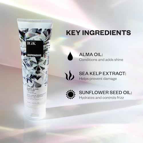 IGK EXPENSIVE Clear Gloss Top Coat | Shine + Strengthen + Smooth | Vegan + Cruelty Free | 4.2 Oz (Pack of 2)