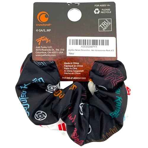 JUST FUNKY Jujutsu Kaisen Scrunchies Set Officially Licensed Anime Hair Ties, Pack of 3