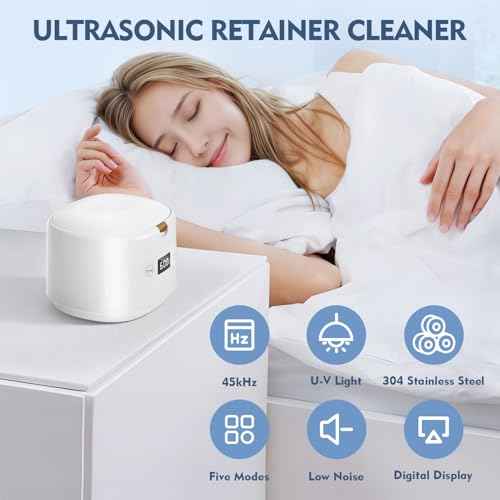 Ultrasonic Retainer Cleaner, 45kHz Sonic Retainer Cleaner Machine Dental Cleaning Pod for Dentures, Mouth Guards, Braces, Toothbrush Heads, Jewelry, 5 Modes for All Dental Appliances (White)