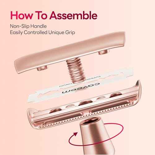 Rose Gold Double-Edge Safety Razor, Single-Blade Razors with 5 Stainless Steel Blades, Reusable Metal Razor for Men and Women
