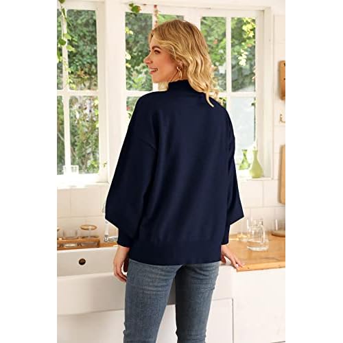 WEACZZY Women's 2025 Fall Fashion Casual Sweaters Mock Neck Long Lantern Sleeve Lightweight Knit Pullover Sweater Tops