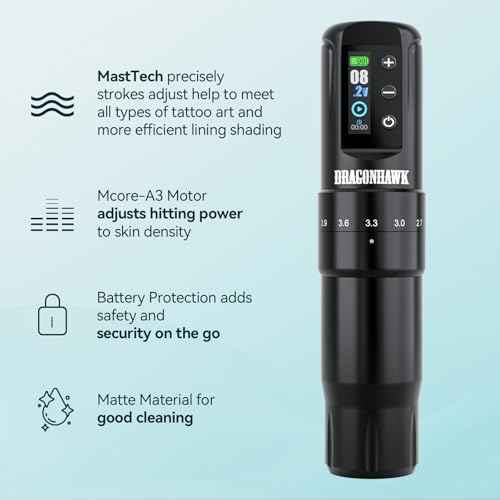 Dragonhawk Atom2 Pro Cordless Tattoo Pen Machine - 7 Storkes Length Professional Rotary Tattoo Gun for Lining Shading Mcore Motor 2000mAh Battery Power Supply (1 Battery)