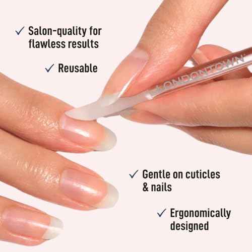 LONDONTOWN Double-Sided Glass Cuticle Pusher - Dual-Ended Under Nail Cleaner and Cuticle Remover Care Tool for Hands & Feet for Manicure Pedicures