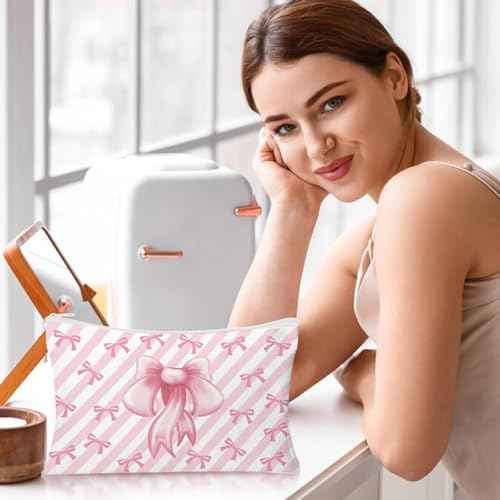 30pcs Pink Bow Makeup Bag Coquette Cosmetic Bags for Women Elegant Bow Preppy Pink Pouch Travel Toiletry Bag Bow Themed Thanksgiving Christmas Gifts for Women Girls