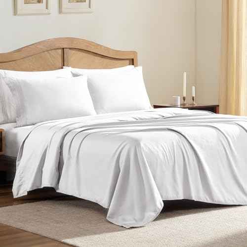 ClevaHome Sheet Set Full Size, 4-Piece Bedding, Lightweight & Super Soft Easy Care Microfiber? Shrinkage & Fade Resistant Bedding Set with 14'' Deep Pockets (Pearl White)