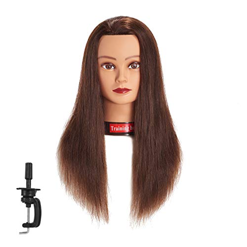 Traininghead 20-22" Female 100% Human Hair Mannequin Head Hair Styling Training Head Cosmetology Manikin Head Doll Head for Hairdresser with Free Clamp (brown)£¨14-16'' £©