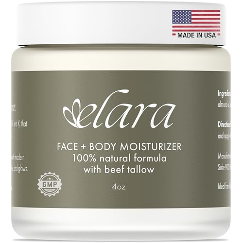 Elara Beef Tallow For Skin - Whipped Tallow Balm For Face And Body - 100% Grass-Fed Tallow Skin Balm With Marula And Sweet Almond Oil - 4 Fl. Oz. - Lavender