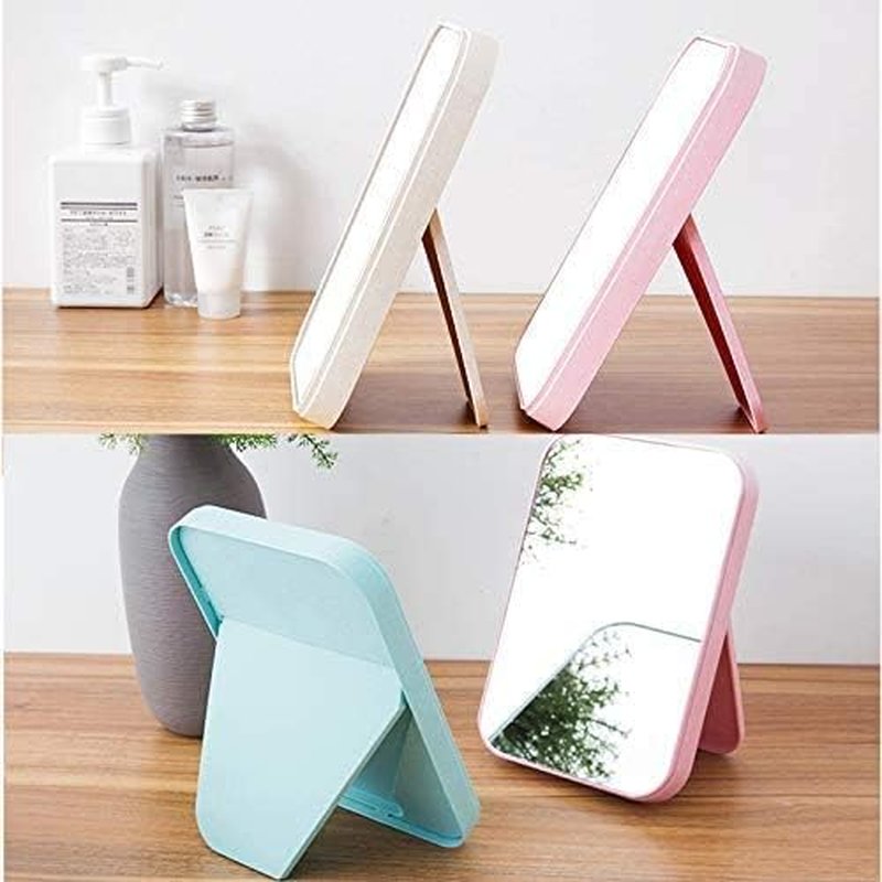 Coobbar Foldable Makeup Mirror - Portable Square Design with Stand for Women | Beige Color