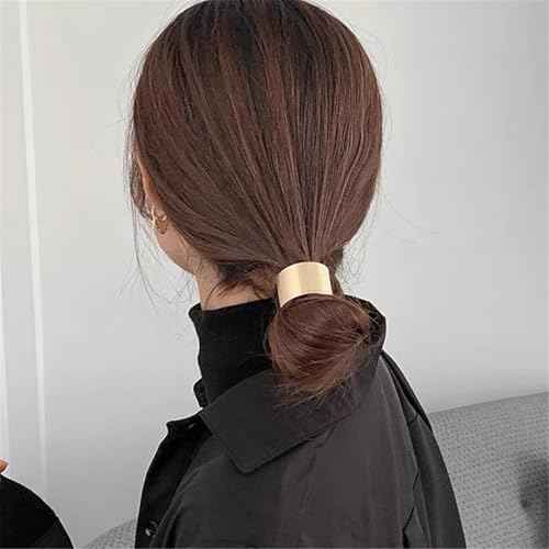 Papasgix Metal Hair Cuff: Geometric Elastic Accents for Thick Hair - Gold Ponytail Cuffs, Set of 14