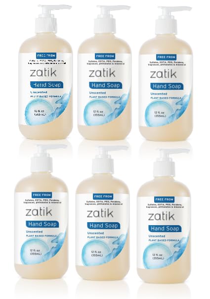 Zatik Naturals - Unscented Liquid Hand Soap | Moisturizing & Grey Water Safe, 12 fl oz (Pack of 6)