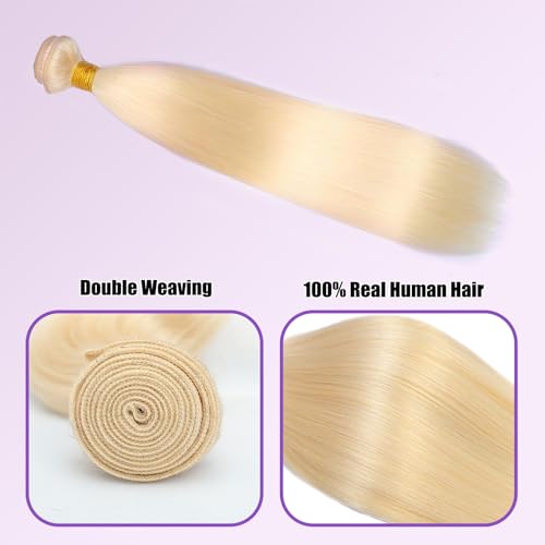 613 Bundles Human Hair 20 Inch Straight Blonde Bundles Human Hair 100% Unprocessed 12A Grade Brazilian Virgin Raw Hair Quick Weave 1 Bundles Hair Extensions for Women