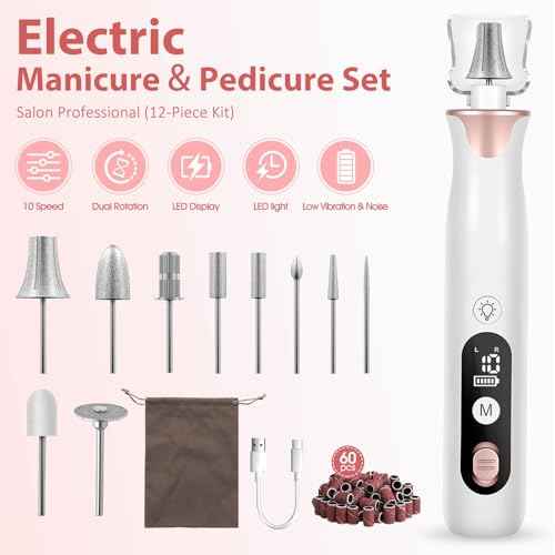 Electric Nail Drill Kit, Haootadiy Professional Manicure Pedicure Set Rechargeable with Nail Drill Bits Sanding Bands, Cordless Electric Nail File Buffer for Acrylic Gel Dip Powder Nails Grind Trim
