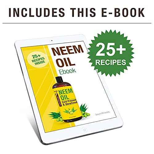Seven Minerals Pure Cold Pressed Neem Oil - Big 32 fl oz Bottle - Non-GMO, Hexane Free, 100% Pure Neem Oil for Plants Spray, Skincare, & Haircare. Treats Dry Skin, Wrinkles, & Promotes Hair Growth