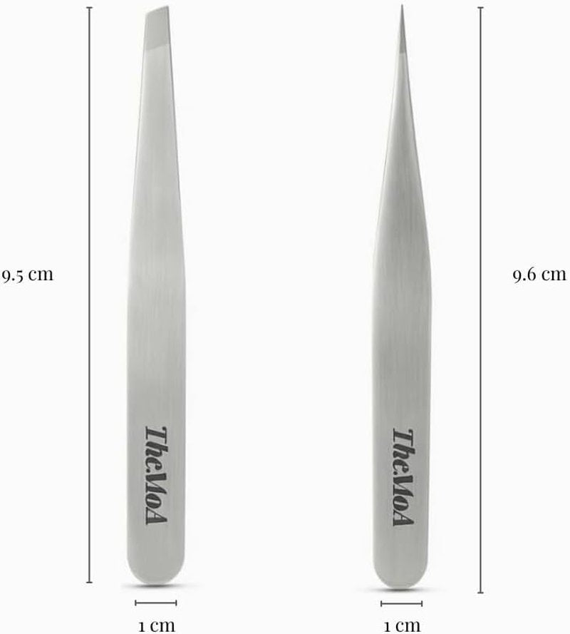 Precision Tweezers Set - Stainless Steel Pointed & Slant Tips for Eyebrow & Facial Hair | Professional Beauty Tool with Case