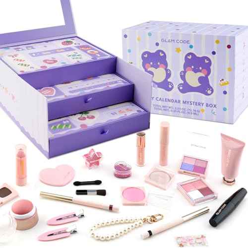 Glam Code 24 Day Makeup Advent Calendar 2025, Beauty Makeup Gift Set for Teen Girls & Adlut Women, Christmas Countdown Calendar Holiday Surprise Full Cosmetic Kit (Purple)