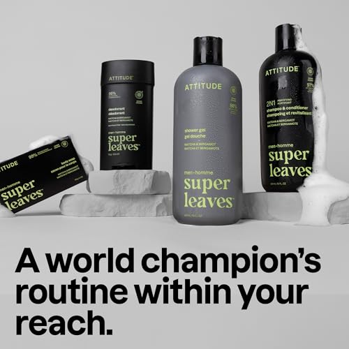 ATTITUDE Men's Shampoo and Conditioner 2-in-1, Fortifying For Fragile Hair, With Caffeine and Green Tea, 97% Natural Origin Ingredients, EWG Verified, Matcha & Bergamot, 14 Fl Oz (Pack of 3)