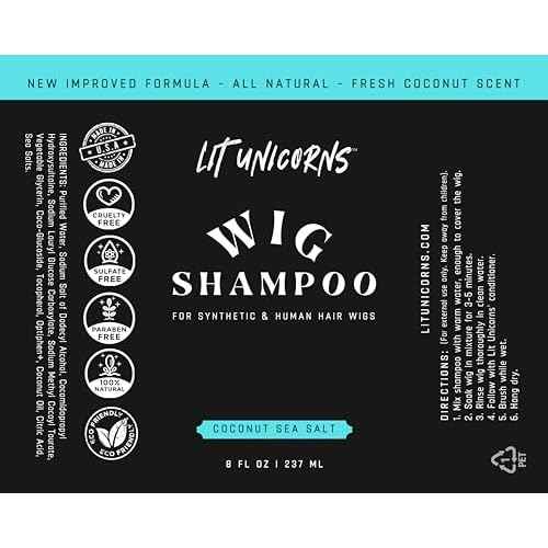 LIT UNICORNS All Natural Wig Shampoo & Conditioner Set for Human Hair and Synthetic Wigs. Clean | Detangle | Soften. Keep Your Wig Fresh - Coconut Scent - Made in USA