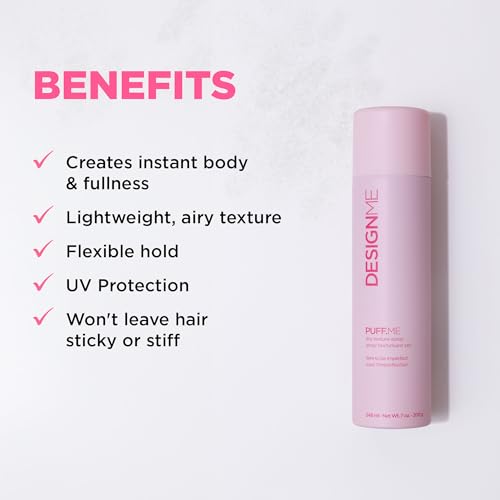 PUFF.ME Volumizing Dry Texture Spray for Hair by DESIGNME | Light Hold Hairspray for Straight or Wavy Hair | Color Safe Fine Hair Texture Spray | Paraben and Sulfate Free Hair Texturizer, (7 Oz)