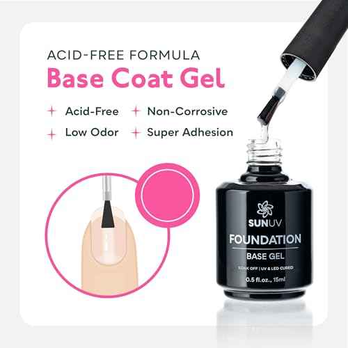 SUNUV 15ml Gel Top Coat and Base Coat Set, Hema Free Gel Nail Polish Kit 2 Pack, Art Manicure UV Nail Lamp No Wipe High Gloss Gifts for Women