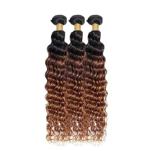 T1B/4/30 Brown Bundles Human Hair 24 26 28 Inch Ombre Bundle Deep Wave Human Hair Bundles Brown 3 Tone 3 Bundle Unprocessed Brazilian Virgin Quick Weave Hair for Black Women