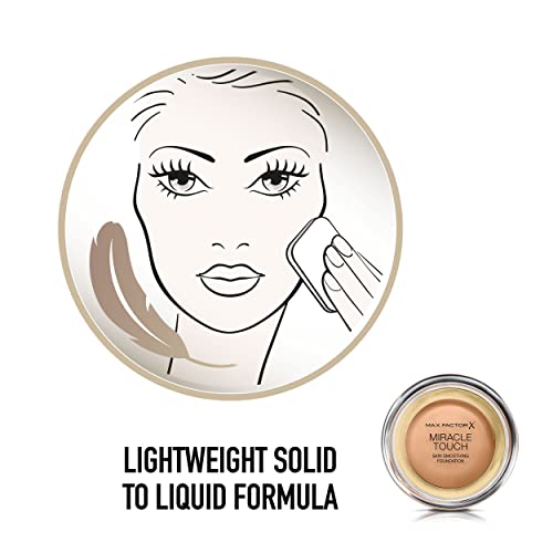 MAX FACTOR - Miracle Touch Foundation - Lightweight Cream To Liquid Formula - SPF 30 & Hyaluronic Acid - 80 Bronze