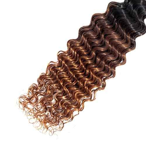 T1B/4/30 Brown Bundles Human Hair 24 26 28 Inch Ombre Bundle Deep Wave Human Hair Bundles Brown 3 Tone 3 Bundle Unprocessed Brazilian Virgin Quick Weave Hair for Black Women