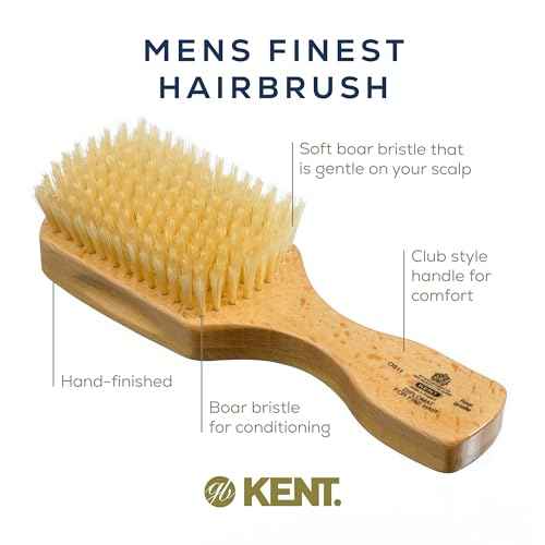 Kent OS11 Satinwood Military Club Hair Brush & Beard Brush ? Soft White Boar Bristles for Fine or Thinning Hair, Recommended for Sensitive Scalp and Hair Loss, Men's Grooming, and Beard Care