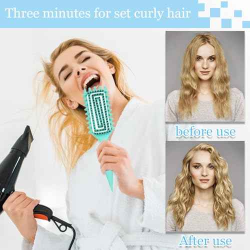 Curly Hair Brush,Curl Defining Brush plus 43 Pieces Hair Styling Comb Set(Slick Back Hair Brush,Rat Tail Comb,Edge Bristle Brush) Lightweight Vented for Combing, Shaping, Styling(Green)