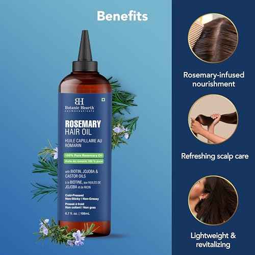 Botanic Hearth 100% Pure Rosemary Oil For Hair Growth | Infused with Biotin, Jojoba & Castor Oil | Hair Oil Repairs Dry Damaged Hair, Strengthening, Healthier - Hair Tonic, 6.7 fl oz - Pack of 2