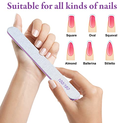 200 Pcs Nail Files 100/180 Grit Double Sides Emery Boards Reusable Nail Files for Acrylic Fingernails Professional Manicure Tools for Natural Acrylic Fingernail Home and Salon Supplies