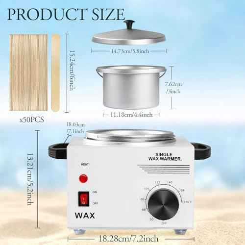 Single Wax Warmer Professional Electric wax Heater for Hair Removal- Wax Pot with 50pcs Sticks Heat up Quickly & Fahrenheit Dial, Paraffin Facial Skin Body SPA Salon Equipment