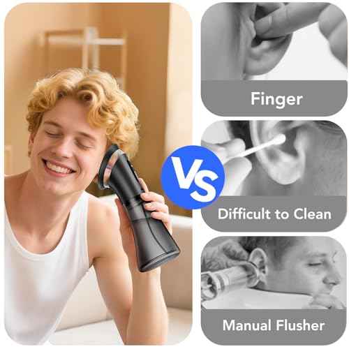 Ear Wax Removal - Electric Ear Cleaner with LED Display, Ear Cleaning Kit Effective & Safe Ear Wax Cleaner Irrigation Flushing System, 3 Pressure Modes, 12 Tips