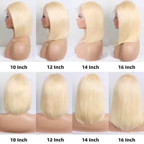 16 Inch Blonde Bob Wig Human Hair Pre Plucked with Baby Hair Straight 613 Bob Wig Human Hair 180 Density 13x4 HD Transparent Lace Blonde Short Wigs 613 Glueless Wigs for Women