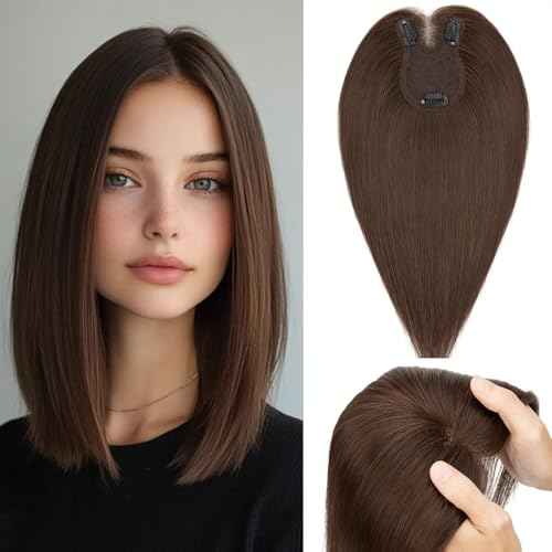 Rich Choices Hair Toppers for Women Real Human Hair Remy Hairs Toppers Hairpieces for Women with Thinning Crown Wispy Clip in Topper 12 Inch No Bang-#2R Chocolate Brown