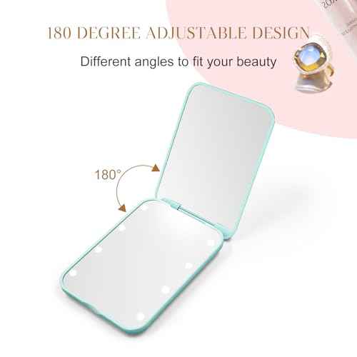 Compact Mirror, 1X/3X Magnification LED Pocket Mirror with Nternal BIattery, Mini Mirror for Purse, Pocket,Travel and Present (Mint Green)