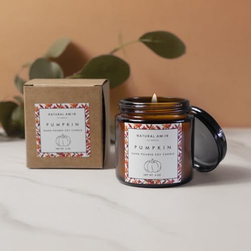 Natural Amor Cozy Spa for Women ? Thanksgiving Self Care Gift Set with Pumpkin Candle, Handmade Soap, Bath Bomb & Journal ? Relaxation Holiday Gift for Women Men