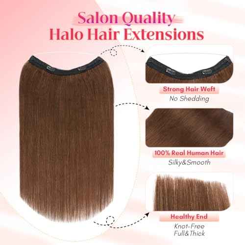 Rich Choices 100% Real Human Halo Hair Extensions for Women Remy Halo Extension Invisible Wire Hairpiece Clip in One Piece Hairpiece Upgrade Adds Weight 80g 16 Inch #4 Medium Brown