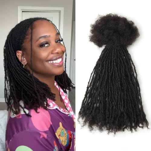 Sisterlocks Locs Extesnions Human Hair 0.2cm Thickness Micro Curly Tips, Full Handmade Interlocking Permanent Soft Dreadlock Extensions Natural Looking Locs (1B# 0.2cm, 10 Inch 70 Strands)
