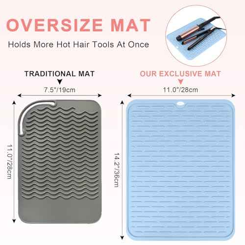 Oversize Silicone Heat Resistant Mat for Curling Irons, Flat Irons, Hair Straighteners and Hot Hair Styling Tools, Portable Hot Tools Sleeve Pad for Travel Vanity Salon(14.2" x 11.0")