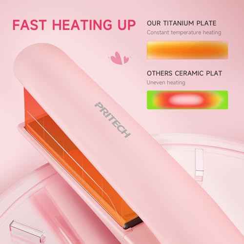 Flat Iron Hair Straightener 1 Inch Titanium - Fast Heating Pink Hair Straightener£¬ Negative Ions Flat Iron 12 Temp (230¡ÆF-450¡ÆF), Auto Shut Off, Temp Memory & Dual Voltage for Smooth Silky Hair