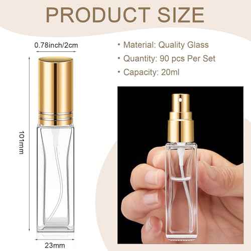 Domensi 90 Pcs 20 ml Empty Glass Perfume Bottles Bulk - Gold Refillable Cologne Spray Atomizer with Pump, for Travel, Skincare, Haircare, Cleaning & DIY Essentials