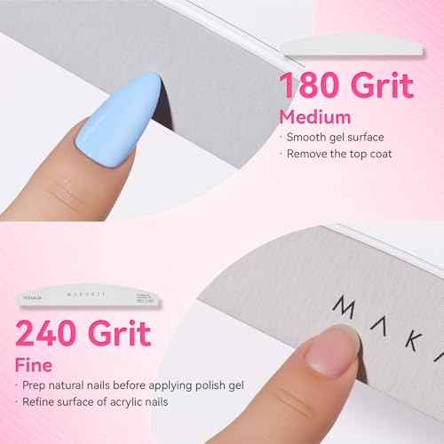 Makartt Nail File - 180/240 Grit Emery Boards for Nails, 2Pcs Dual-Sided Fingernail Files for Natural Nails Prep & Buffing, Reusable Manicure Kit for Salon & DIY Use