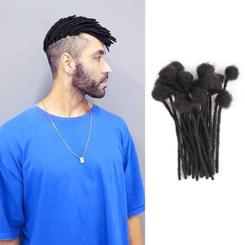 IXIMII 4 inch Human Hair Dreadlock Extensions 0.4cm 60 Strands Handmade Permanent Locs Extensions Soft Natural Black Human Dreads with Comb and Needle for Men Women Kids