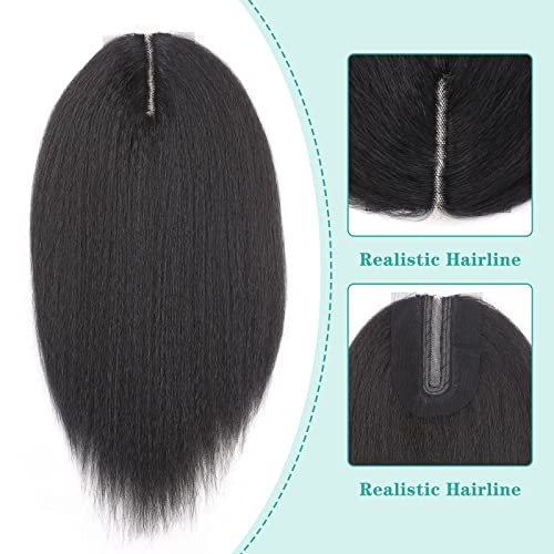 HANNE Kinky Straight Bundles with Lace Closure Yaki Long Straight Hair Bundle for Black Women Heat Resistant 3 Bundles with Closure Hair Extensions (18 20 22 Black)