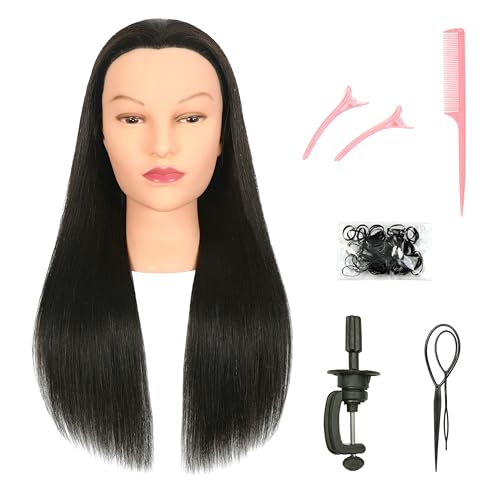 FUTAI Natural 28 Inch 100% Human Hair Mannequin Head with Table Clamp Stand for Hairdresser Practice Braiding Styling Manikin Cosmetology Doll Training Head Bleaching Dyeing Curling Cutting Display