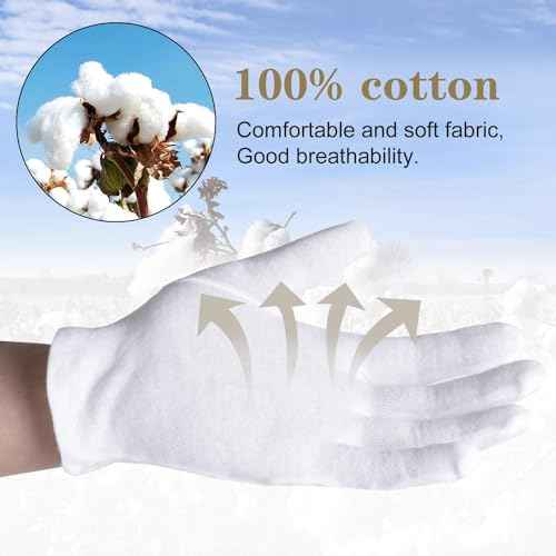 100% Cotton Women's Gloves - 10 Pairs, White, Dry Hands Eczema - Serving - Archival Coin Jewelry Inspection