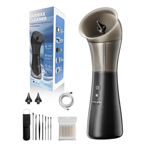 Ear Wax Removal Kit with Integrated Waste Tank, Safe Water Ear Cleaner with Temperature Sensor, 4 Pressure Modes for Varying Earwax Levels ? Effective Smart Electric Ear Cleaning for Family Use