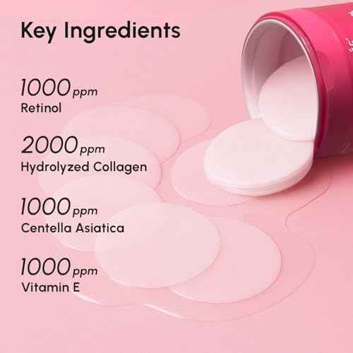 MAREE Collagen Acne Clearing Polishes - Toner Pads with Retinol - Minimizing Wrinkle Zero Pore Pads - Hydrating Toning Collagen Pad with Retinol & Centella Device - Anti Aging Brightening Wipes