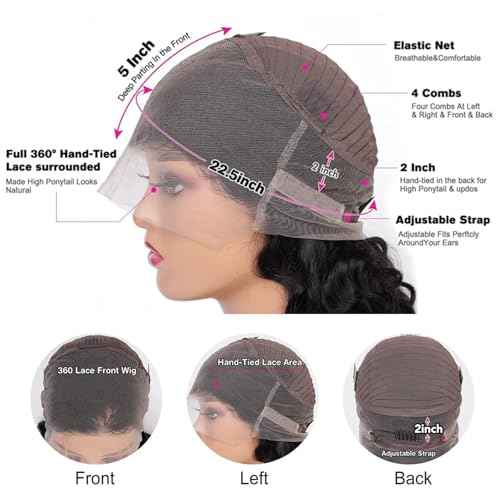 360 Lace Front Wigs Human Hair 220% Density Body Wave HD Lace Front Wigs Human Hair for Women 18 Inch Brazilian Virgin 360 Full Lace Human Hair Wigs Pre Plucked with Baby Hair Natural Color