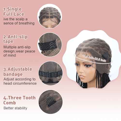 Senegal Twist Wigs, 12 "360¡Æ HD Full Single-layer Lace Two Braid Wigs for Black Women Square Knotless 2 Braid Wig with Baby Hair Handmade Synthetic Hair Blended Lace Front Wig (Natural Black)